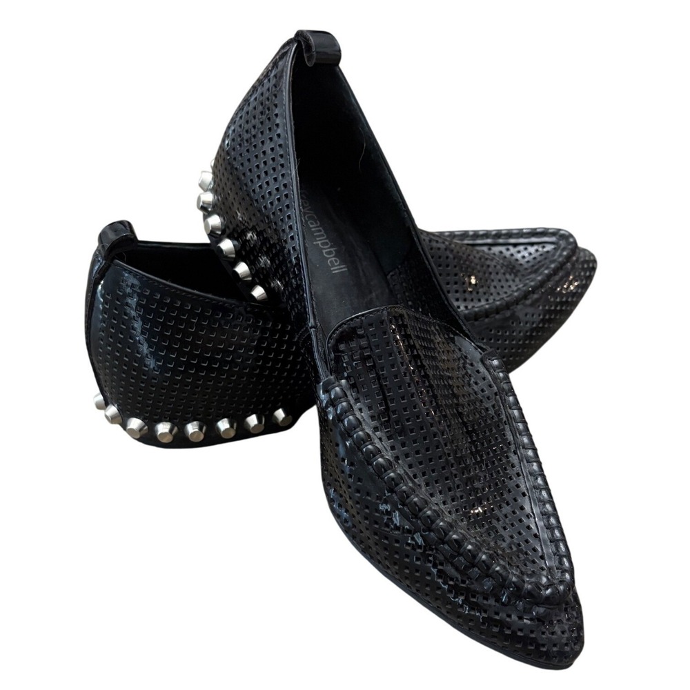 Jeffrey Campbell Barnett Black Perforated Studded Leather Pointed Toe Loafers 7M